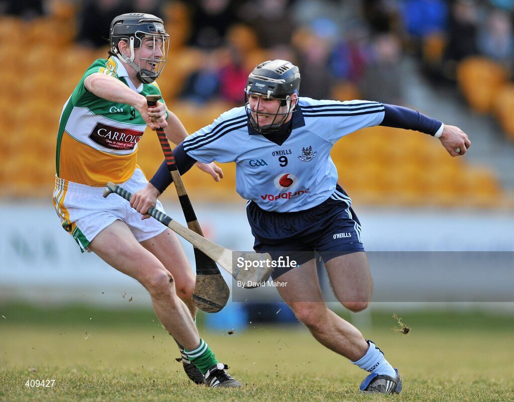 14 March 2010; Shane Durkan, Dublin, in action against Rory Hanniffy, Offaly. Allianz GAA Hurling National League, Division 1, Round 3, Offaly v Dublin, O'Connor Park, Tullamore, Co. Offaly. Picture credit: David Maher / SPORTSFILE