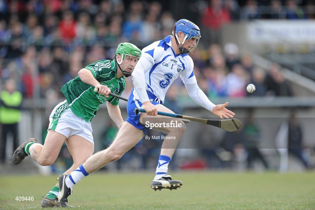 14 March 2010; Mark O'Brien, Waterford, in action against Alan O'Connor, Limerick. Allianz GAA Hurling National League, Division 1, Round 3, Waterford v Limerick, Fraher Field, Dungarvan, Co. Waterford. Picture credit: Matt Browne / SPORTSFILE