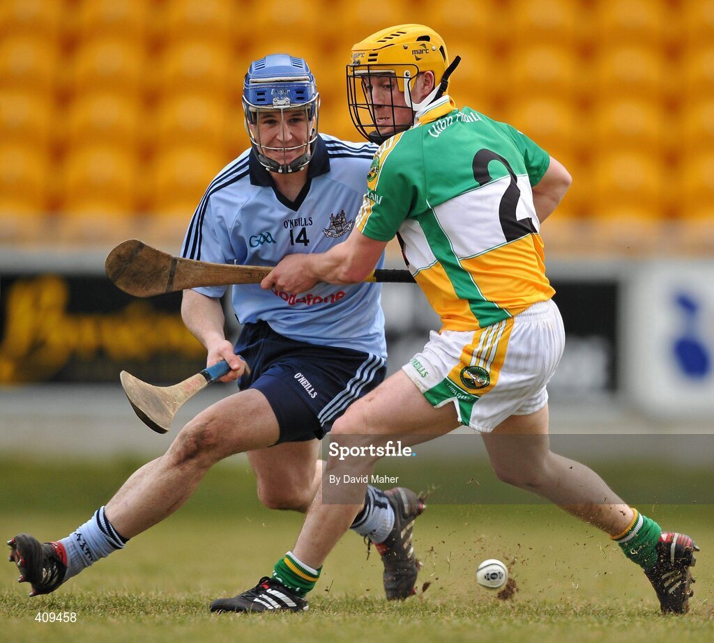 14 March 2010; James Rigney, Offaly, in action against David Treacy, Dublin. Allianz GAA Hurling National League, Division 1, Round 3, Offaly v Dublin, O'Connor Park, Tullamore, Co. Offaly. Picture credit: David Maher / SPORTSFILE