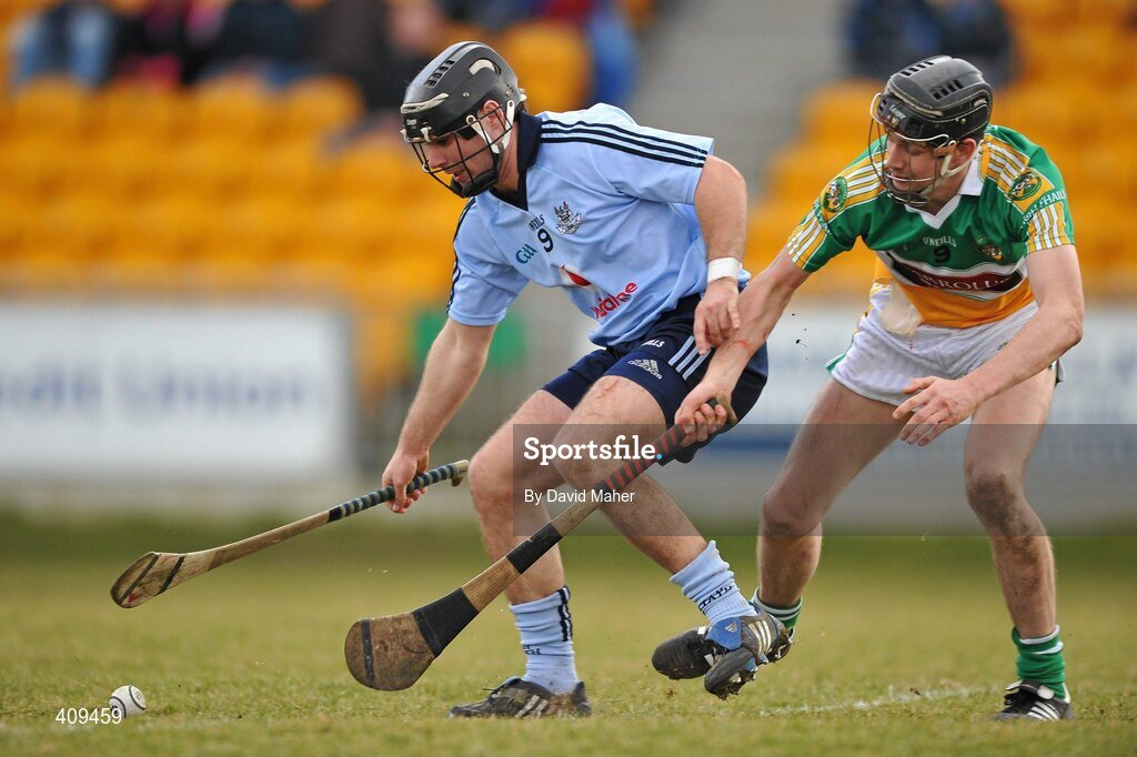 14 March 2010; Shane Durkan, Dublin, in action against Rory Hanniffy, Offaly. Allianz GAA Hurling National League, Division 1, Round 3, Offaly v Dublin, O'Connor Park, Tullamore, Co. Offaly. Picture credit: David Maher / SPORTSFILE