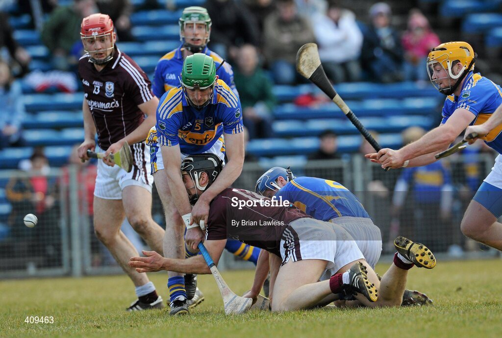 14 March 2010; Joe Gantley, Galway, in action against, from left, Declan Fanning, Paddy Stapleton, and Padraic Maher, Tipperary. Allianz GAA Hurling National League, Division 1, Round 3, Tipperary v Galway, Semple Stadium, Thurles, Co. Tipperary. Picture credit: Brian Lawless / SPORTSFILE