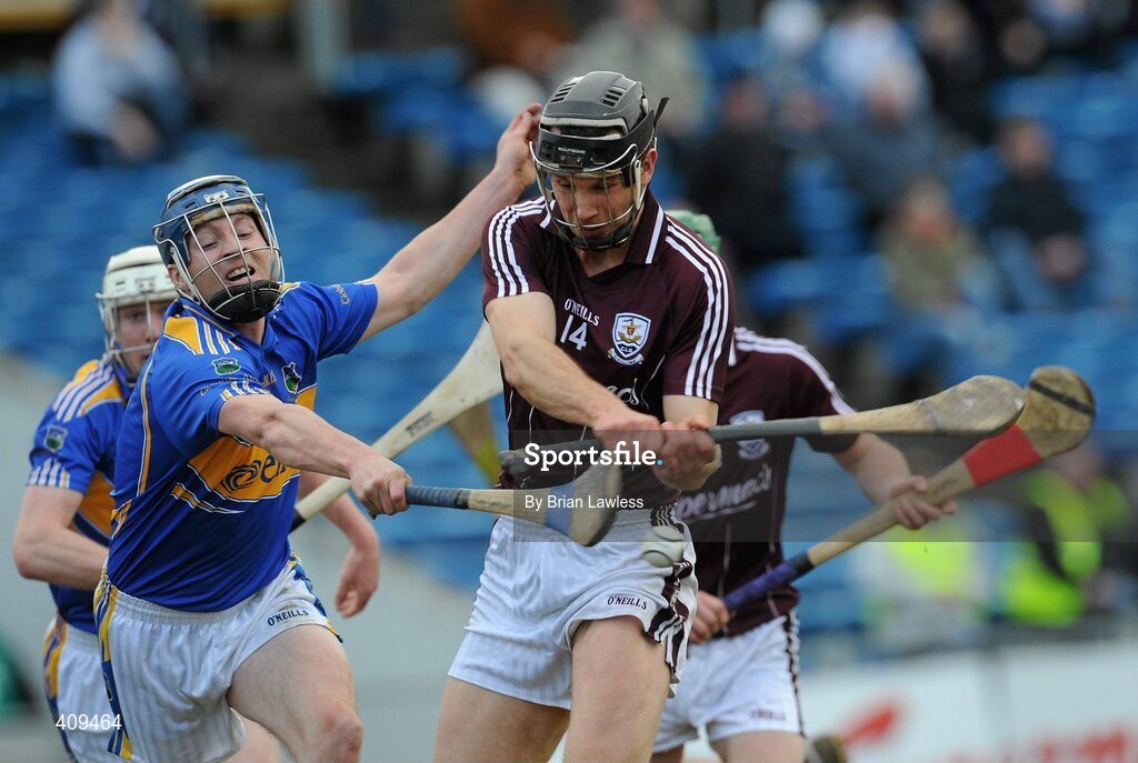 14 March 2010; Joe Gantley, Galway, has a shot on goal stopped by Paddy Stapleton, Tipperary. Allianz GAA Hurling National League, Division 1, Round 3, Tipperary v Galway, Semple Stadium, Thurles, Co. Tipperary. Picture credit: Brian Lawless / SPORTSFILE