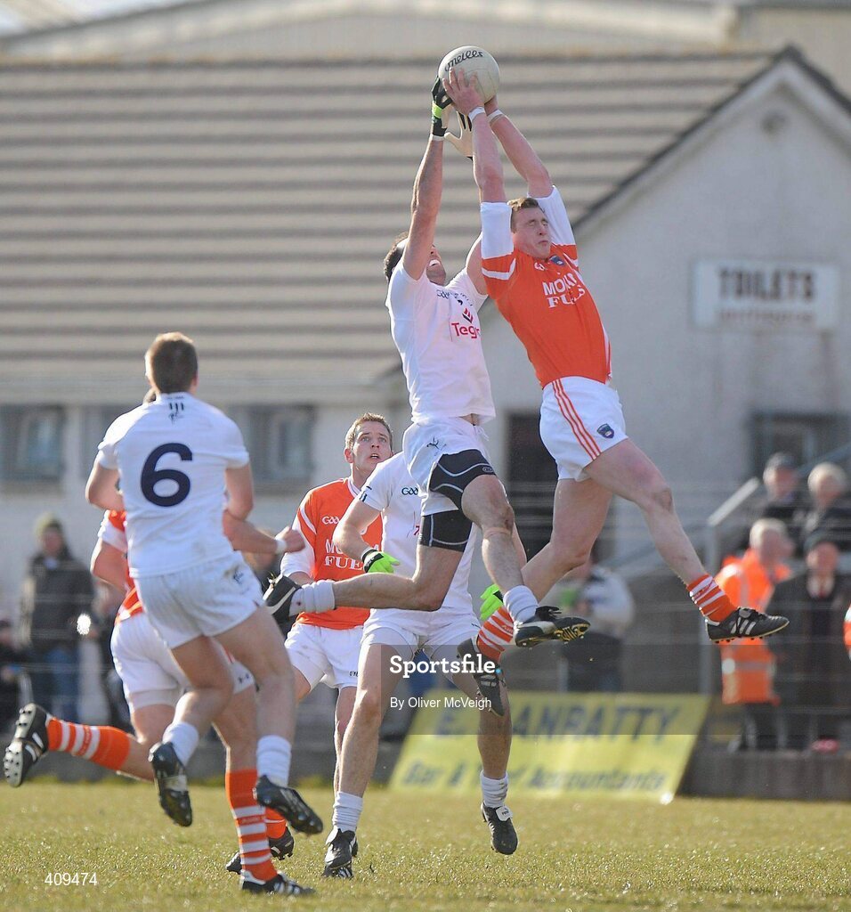 14 March 2010; Kieran Toner, Armagh, in action against Dermot Earley, Kildare. Allianz GAA Football National League, Division 2, Round 4, Armagh v Kildare, St Oliver Plunkett Park, Crossmaglen, Co. Armagh. Picture credit: Oliver McVeigh / SPORTSFILE