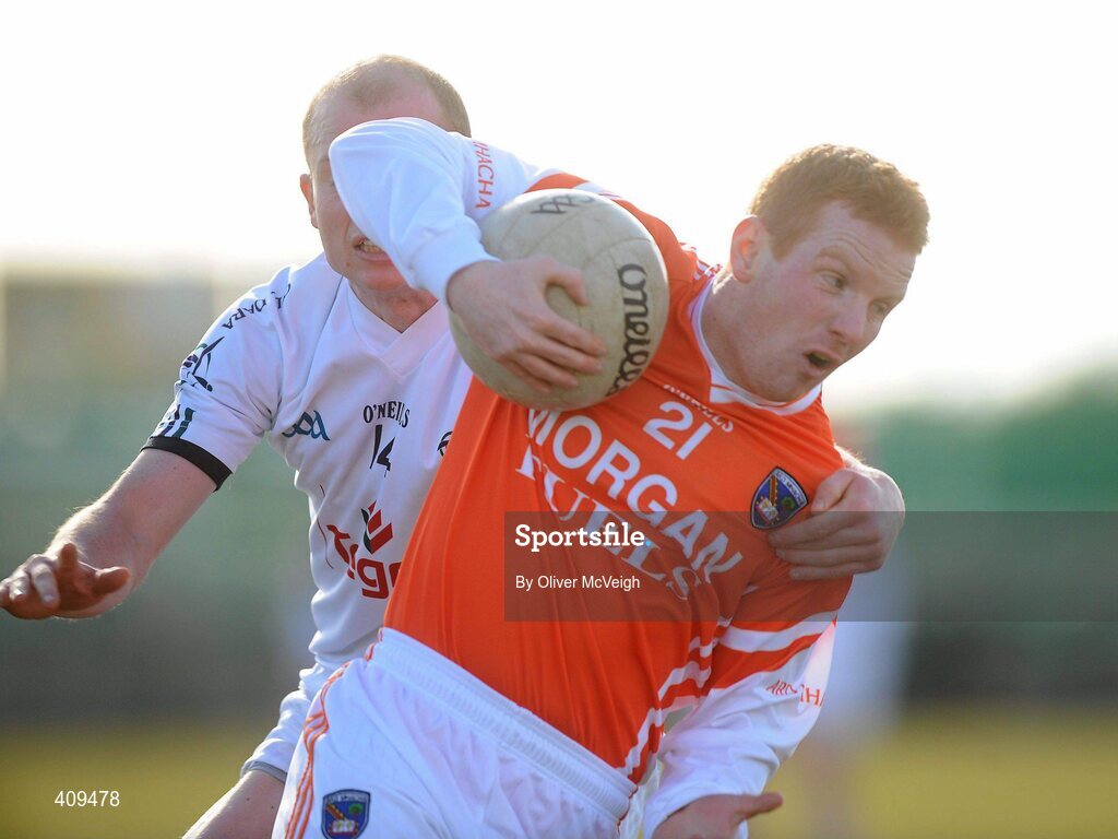 14 March 2010; Michael McNamee, Armagh, in action against James Kavanagh, Kildare. Allianz GAA Football National League, Division 2, Round 4, Armagh v Kildare, St Oliver Plunkett Park, Crossmaglen, Co. Armagh. Picture credit: Oliver McVeigh / SPORTSFILE