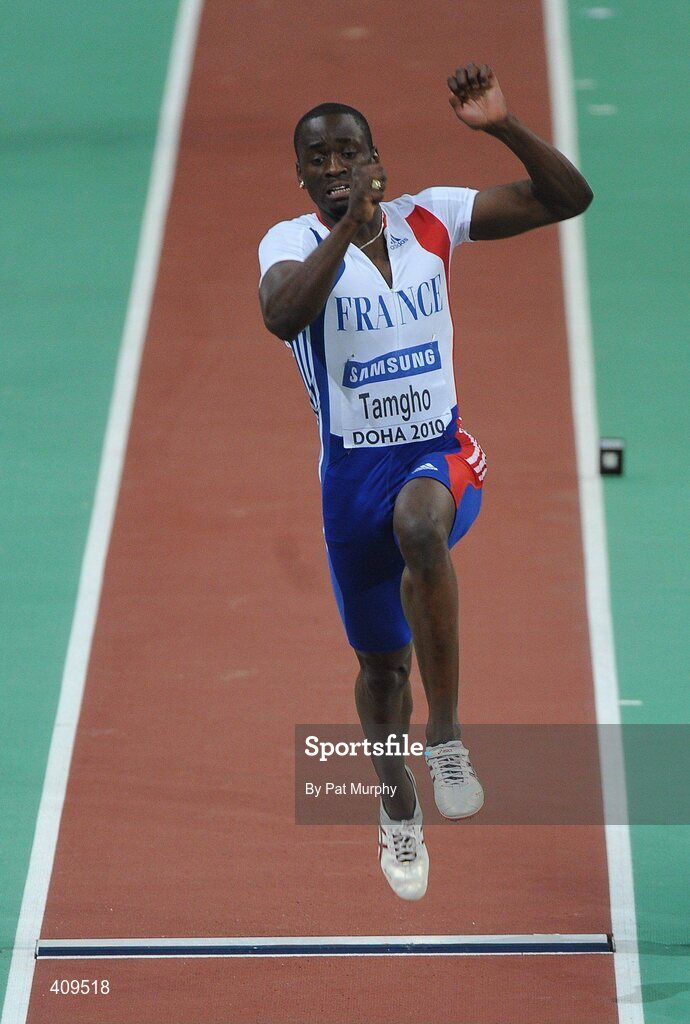14 March 2010; Teddy Tamgho, France, in action during the Men's Triple Jump final where he set a new world record of 17.90m at the 13th IAAF World Indoor Athletics Championships, Doha, Qatar. Picture credit: Pat Murphy / SPORTSFILE