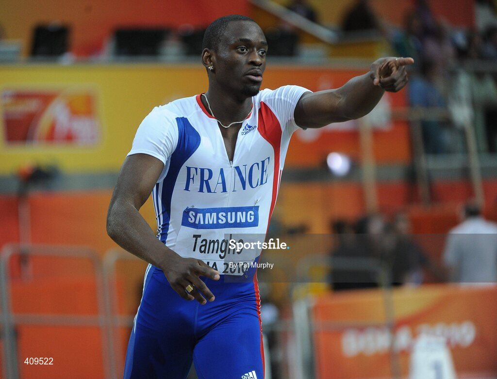 14 March 2010; Teddy Tamgho, France, celebrates after setting a new world record of 17.90m in the final of the Men's Triple Jump at the 13th IAAF World Indoor Athletics Championships, Doha, Qatar. Picture credit: Pat Murphy / SPORTSFILE