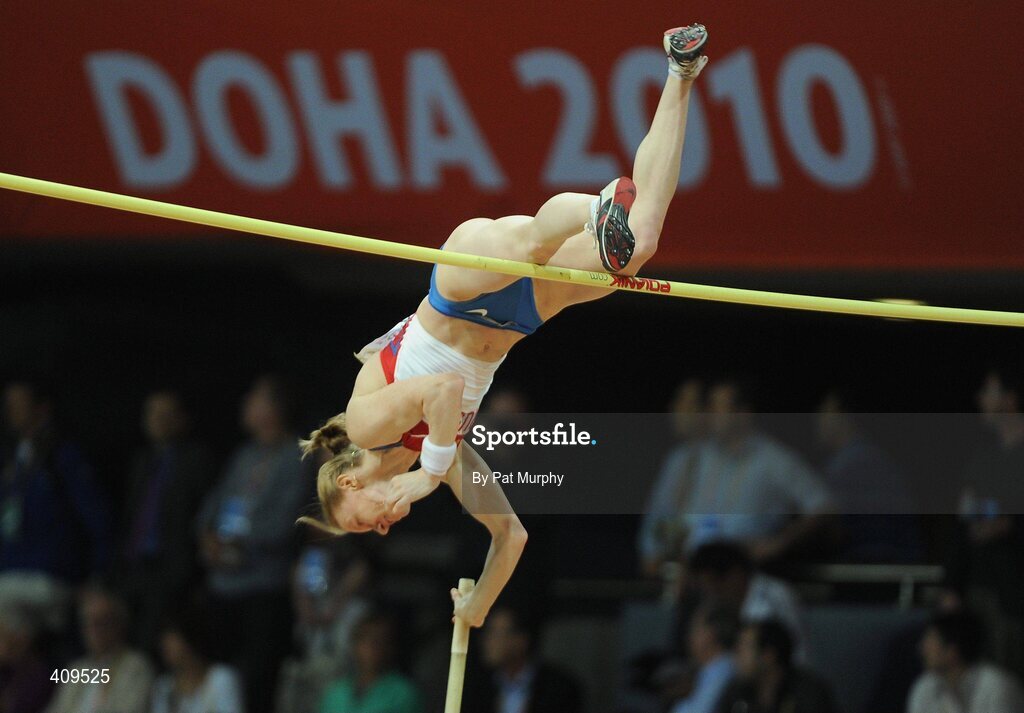 14 March 2010; Svetlana Feofanova, Russia, clears the bar on her way to second place in the Women's Pole Vaul Final at the 13th IAAF World Indoor Athletics Championships, Doha, Qatar. Picture credit: Pat Murphy / SPORTSFILE