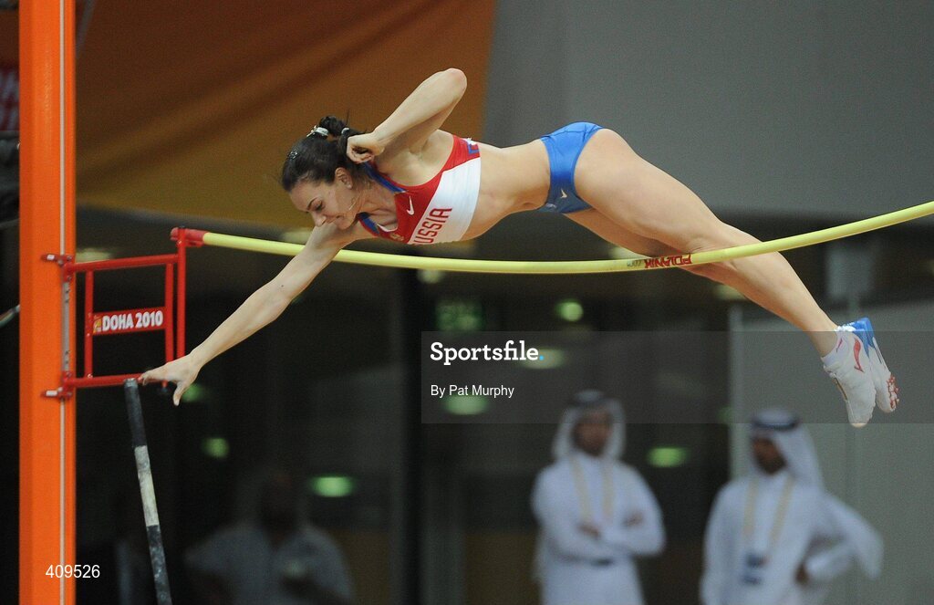 14 March 2010; Elena Isinbaeva, Russia, fails to clear the bar during the Women's Pole Vault final at the 13th IAAF World Indoor Athletics Championships, Doha, Qatar. Picture credit: Pat Murphy / SPORTSFILE