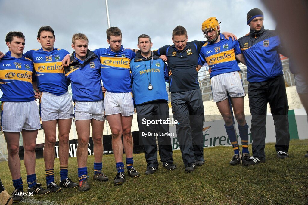 14 March 2010; Tipperary manager Liam Sheedy speaks to his players after the match. Allianz GAA Hurling National League, Division 1, Round 3, Tipperary v Galway, Semple Stadium, Thurles, Co. Tipperary. Picture credit: Brian Lawless / SPORTSFILE