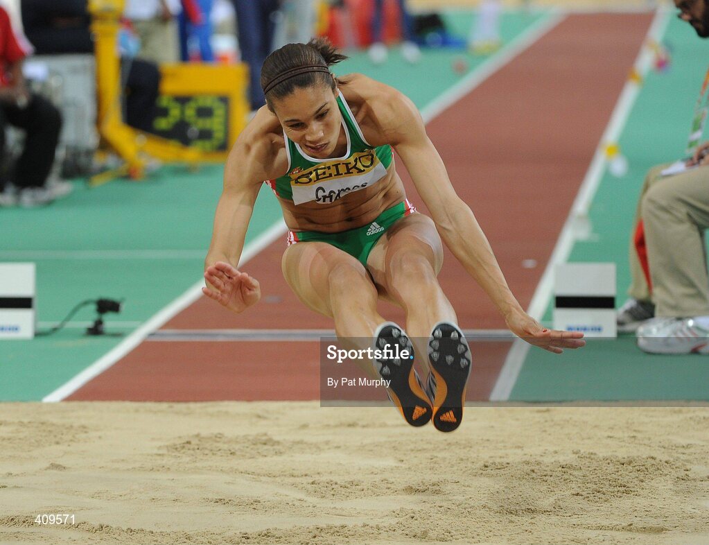 14 March 2010; Naide Gomes, Portugal, on her way to finishing in second place in the Women's Long Jump Final at the 13th IAAF World Indoor Athletics Championships, Doha, Qatar. Picture credit: Pat Murphy / SPORTSFILE