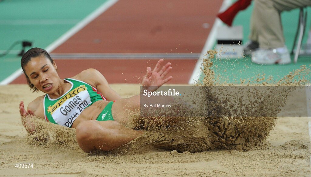 14 March 2010; Naide Gomes, Portugal, on her way to finishing in second place in the Women's Long Jump Final at the 13th IAAF World Indoor Athletics Championships, Doha, Qatar. Picture credit: Pat Murphy / SPORTSFILE