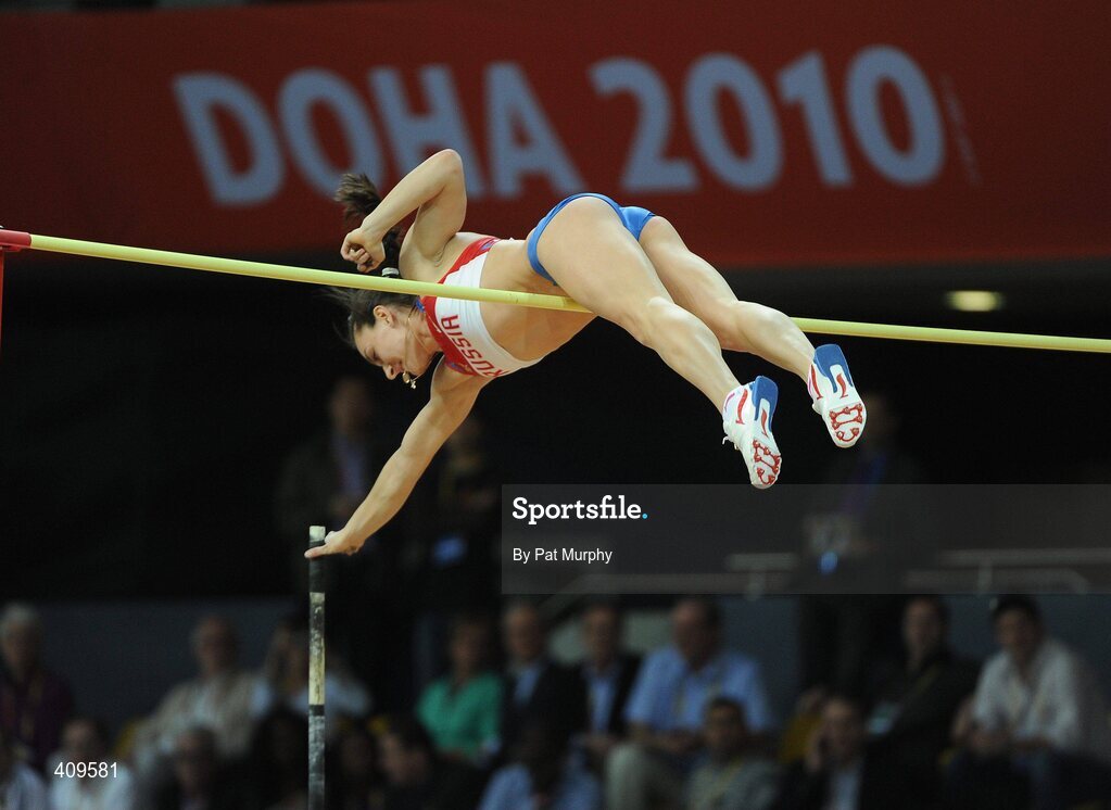 14 March 2010; Elena Isinbaeva, Russia, fails to clear the bar during the Women's Pole Vault final at the 13th IAAF World Indoor Athletics Championships, Doha, Qatar. Picture credit: Pat Murphy / SPORTSFILE