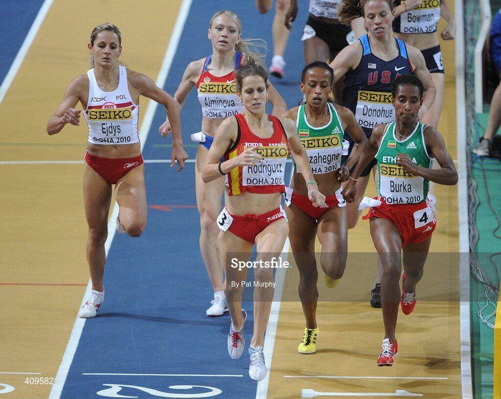 14 March 2010; Natalia Rodríguez, Spain, on her way toi finishing in 2nd place in the Women's 1500m Final at the 13th IAAF World Indoor Athletics Championships, Doha, Qatar. Picture credit: Pat Murphy / SPORTSFILE