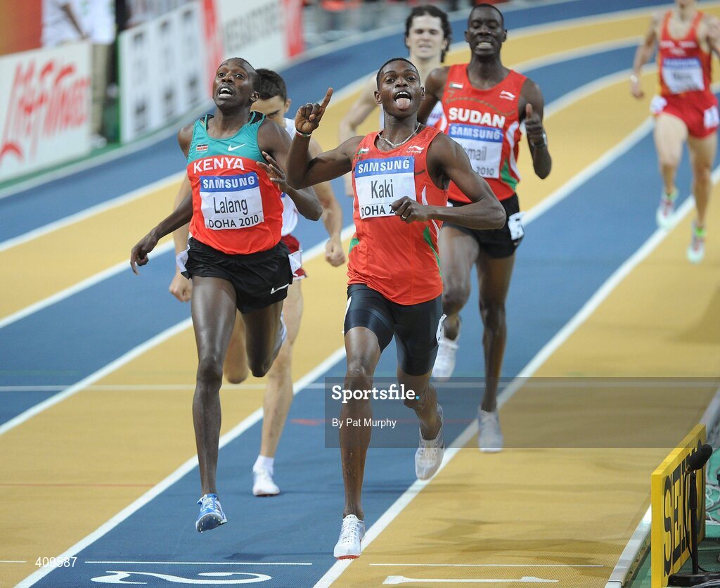 14 March 2010; Abubaker Kaki, Sudan, crosses the finish line to win the Men's 800m Final at the 13th IAAF World Indoor Athletics Championships, Doha, Qatar. Picture credit: Pat Murphy / SPORTSFILE
