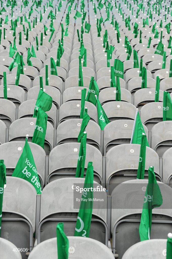 13 March 2010; Flags and empty seats awaits the arrival of patrons for the game. RBS Six Nations Rugby Championship, Ireland v Wales, Croke Park, Dublin. Picture credit: Ray McManus / SPORTSFILE
