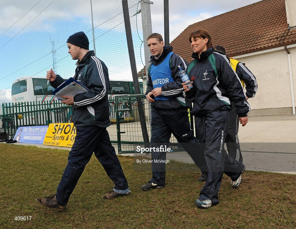 14 March 2010; Kildare manager Kieran McGeeney enters the field before the game. Allianz GAA Football National League, Division 2, Round 4, Armagh v Kildare, St Oliver Plunkett Park, Crossmaglen, Co. Armagh. Picture credit: Oliver McVeigh / SPORTSFILE