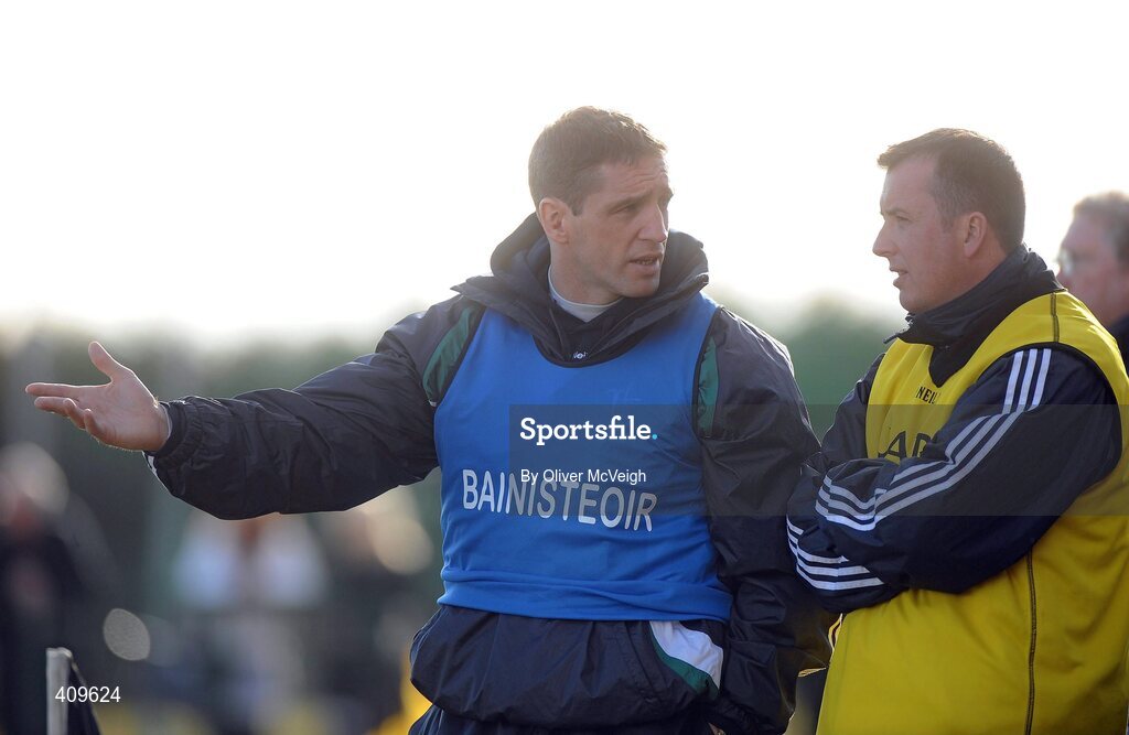 14 March 2010; Kildare manager Kieran McGeeney, left, along with with selector Niall Carew on the sideline. Allianz GAA Football National League, Division 2, Round 4, Armagh v Kildare, St Oliver Plunkett Park, Crossmaglen, Co. Armagh. Picture credit: Oliver McVeigh / SPORTSFILE