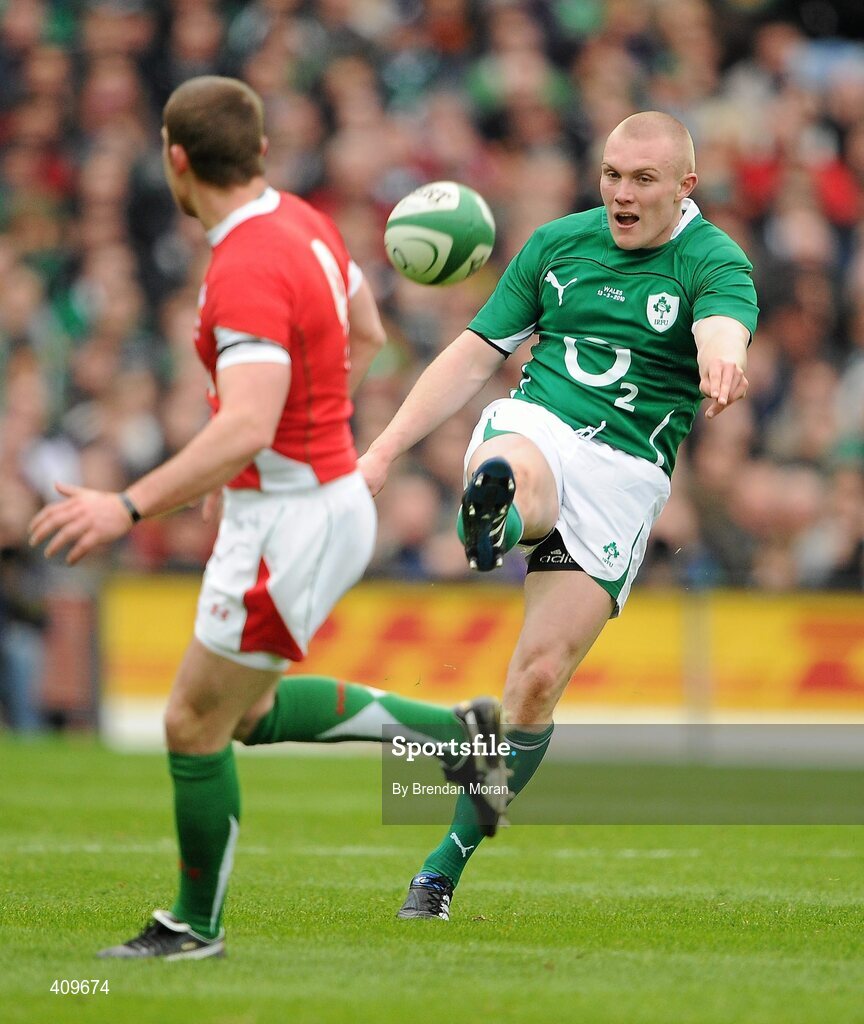 13 March 2010; Keith Earls, Ireland, kicks downfield from Richard Rees, Wales. RBS Six Nations Rugby Championship, Ireland v Wales, Croke Park, Dublin. Picture credit: Brendan Moran / SPORTSFILE