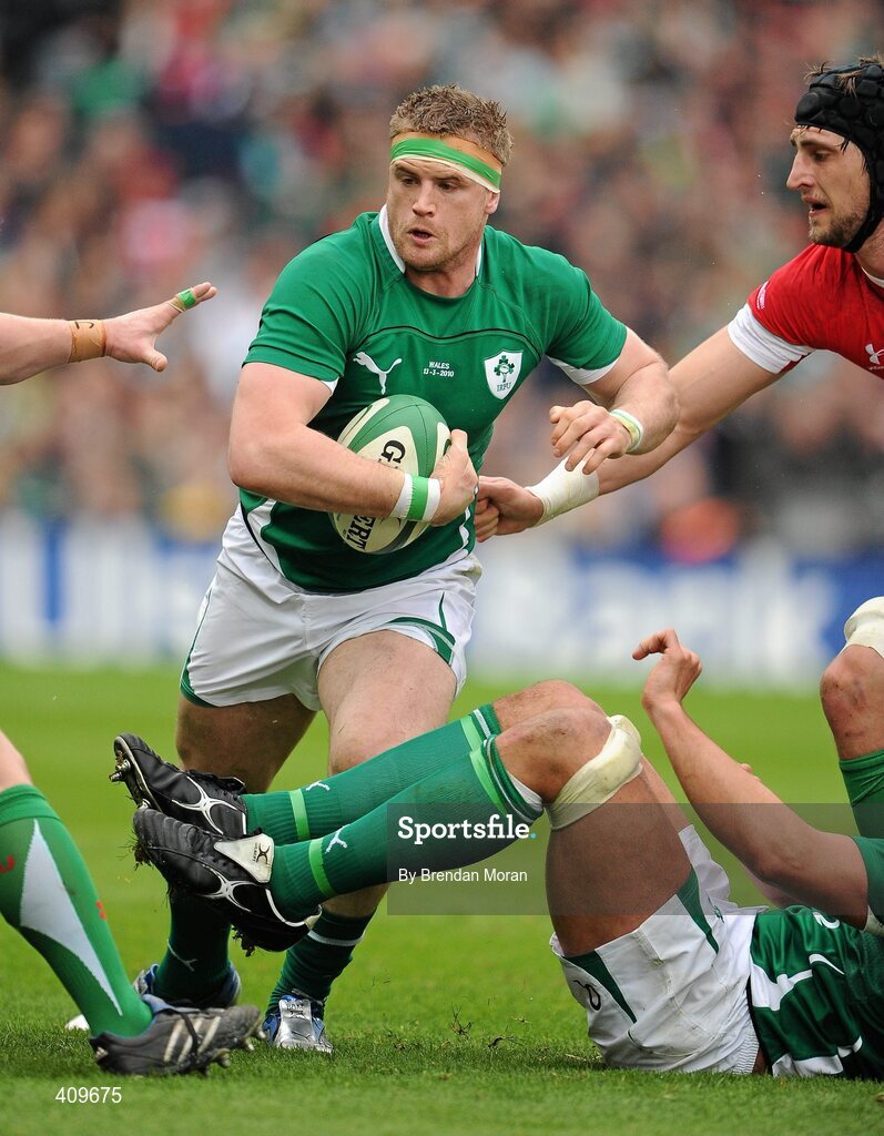 13 March 2010; Jamie Heaslip, Ireland, breaks through the Welsh defence. RBS Six Nations Rugby Championship, Ireland v Wales, Croke Park, Dublin. Picture credit: Brendan Moran / SPORTSFILE