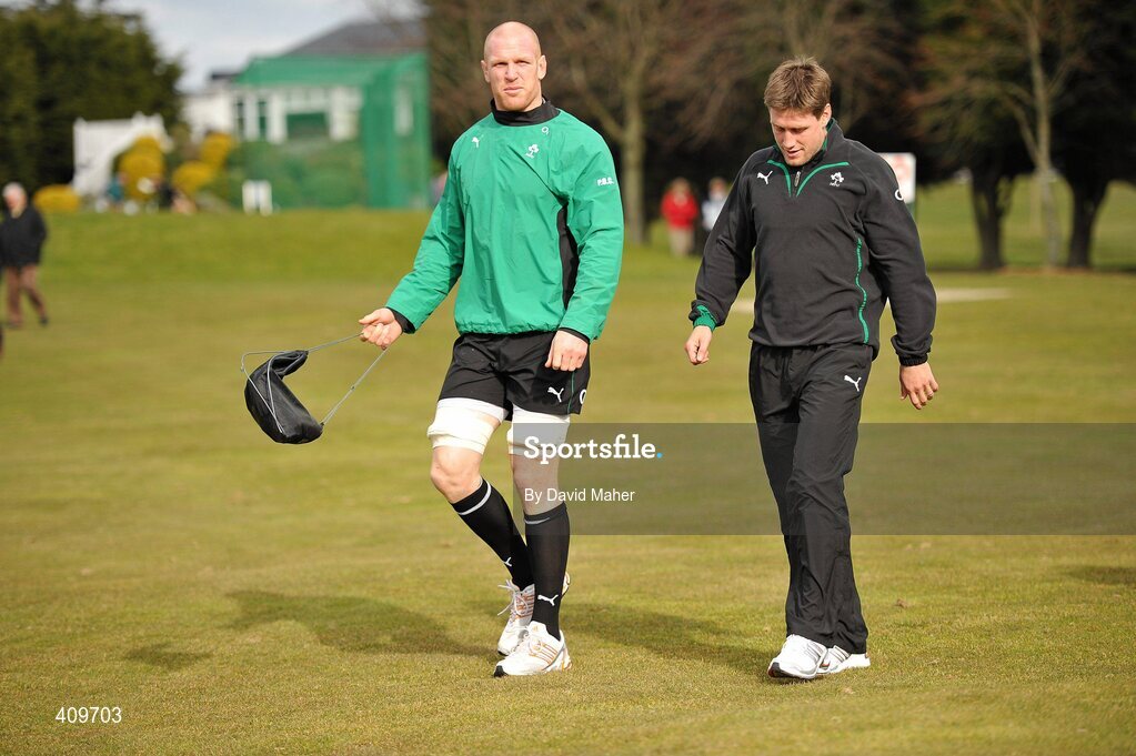 15 March 2010; Ireland's Paul O'Connell, left, with Ronan O'Gara during rugby squad training ahead of their RBS Six Nations Rugby Championship match against Scotland on Saturday. Killiney Golf Course, Killiney, Co. Dublin. Picture credit; David Maher / SPORTSFILE