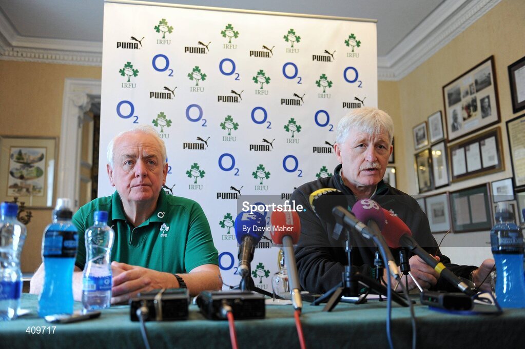 15 March 2010; Ireland assistant coach Alan Gaffney, left, and team manager Paul McNaughton during a rugby squad press conference ahead of their RBS Six Nations Rugby Championship match against Scotland on Saturday. Fitzpatrick Castle Hotel, Killiney, Co. Dublin. Picture credit; David Maher / SPORTSFILE