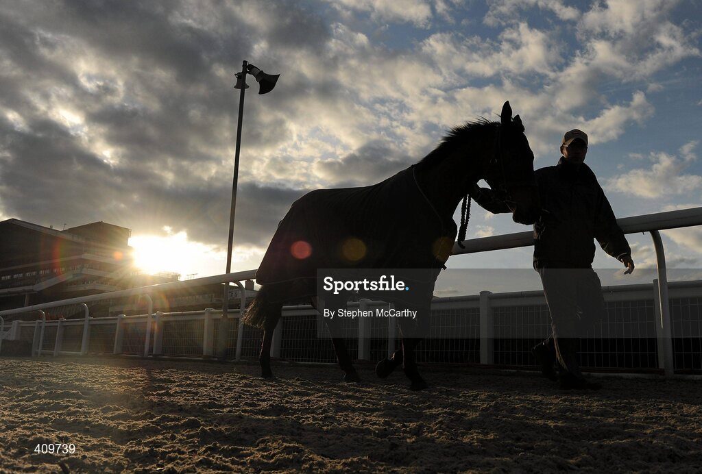 15 March 2010; A general view of horse and stablehand ahead of tomorrow's start of the Cheltenham Racing Festival 2010. Prestbury Park, Cheltenham, Gloucestershire, England. Picture credit: Stephen McCarthy / SPORTSFILE
