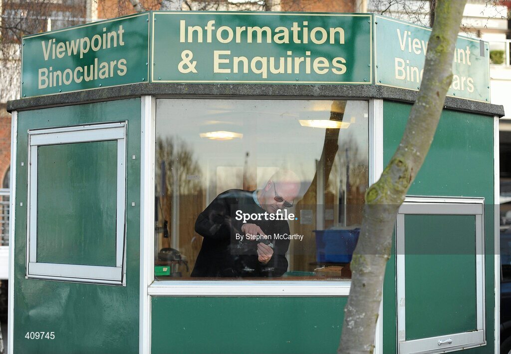 15 March 2010; John Hoxley prepares his binocular stall ahead of tomorrow's start of the Cheltenham Racing Festival 2010. Prestbury Park, Cheltenham, Gloucestershire, England. Picture credit: Stephen McCarthy / SPORTSFILE
