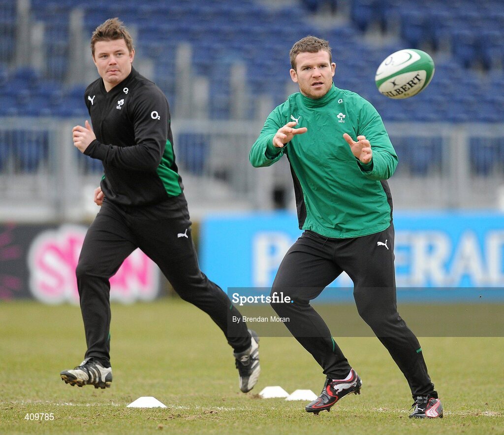 16 March 2010; Ireland's Gordon D'Arcy, right, and Brian O'Driscoll in action during squad training ahead of their RBS Six Nations Rugby Championship match against Scotland on Saturday. RDS, Ballsbridge, Dublin. Picture credit: Brendan Moran / SPORTSFILE