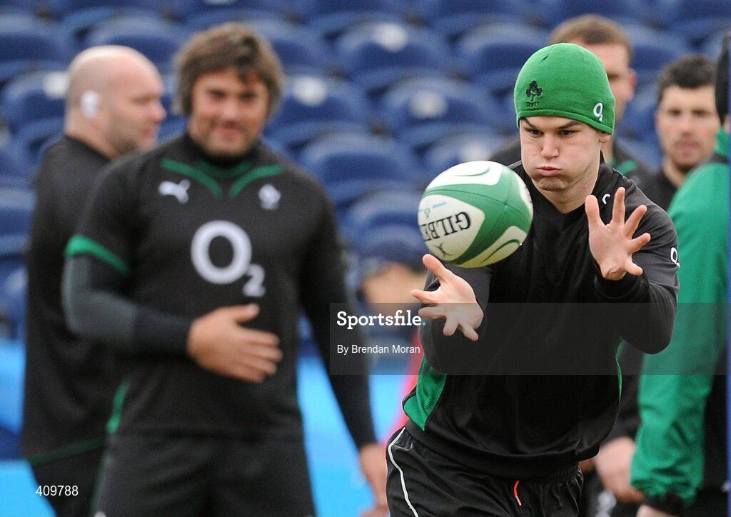 16 March 2010; Ireland out-half Jonathan Sexton catches a pass during squad training ahead of their RBS Six Nations Rugby Championship match against Scotland on Saturday. RDS, Ballsbridge, Dublin. Picture credit: Brendan Moran / SPORTSFILE