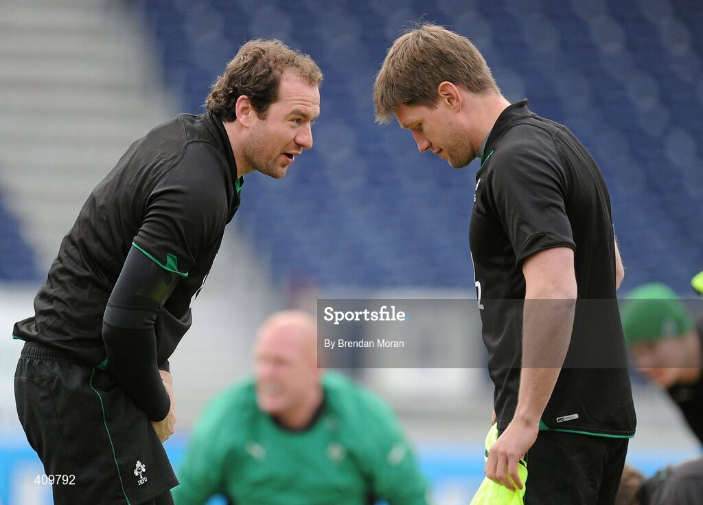 16 March 2010; Ireland's Geordan Murphy, left, and Ronan O'Gara during squad training ahead of their RBS Six Nations Rugby Championship match against Scotland on Saturday. RDS, Ballsbridge, Dublin. Picture credit: Brendan Moran / SPORTSFILE