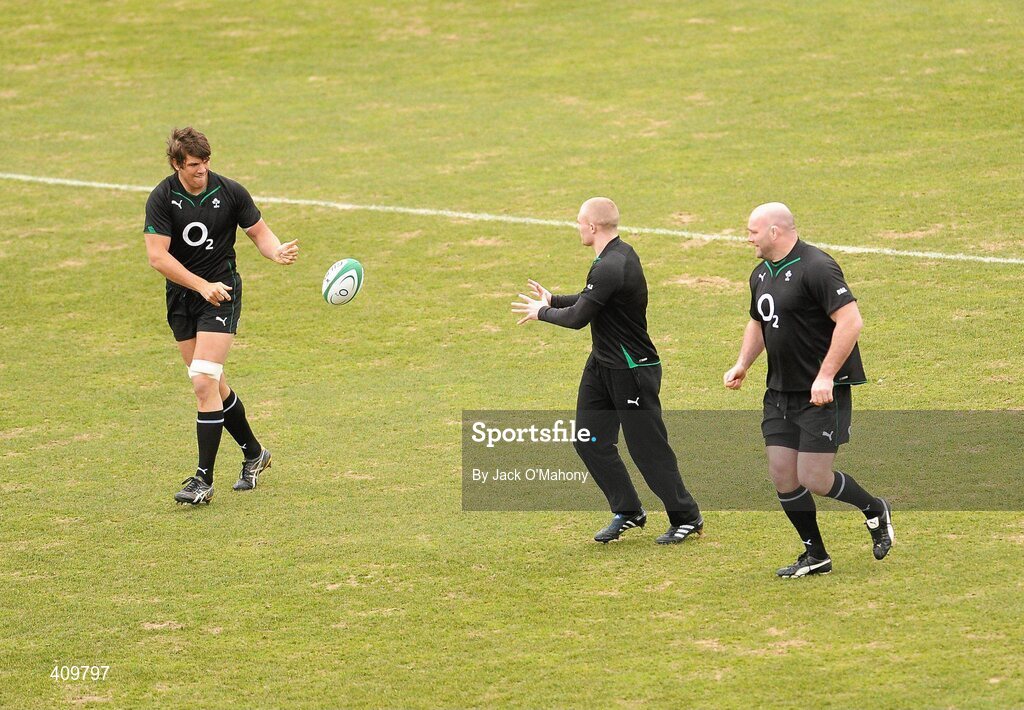 16 March 2010; Ireland's Donncha O'Callaghan, left, Keith Earls and John Hayes in action during squad training ahead of their RBS Six Nations Rugby Championship match against Scotland on Saturday. RDS, Ballsbridge, Dublin. Picture credit: Jack O'Mahony / SPORTSFILE