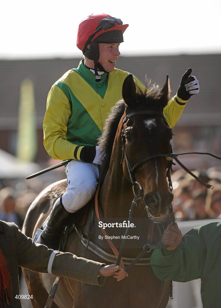 16 March 2010; Jockey Andrew Lynch gives the thumbs up to the crowd after winning the Irish Independent Arkle Challenge Trophy Chase on Sizing Europe. Cheltenham Racing Festival - Tuesday. Prestbury Park, Cheltenham, Gloucestershire, England. Picture credit: Stephen McCarthy / SPORTSFILE