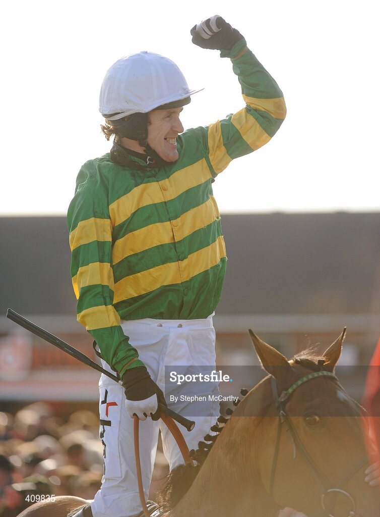 16 March 2010; Jockey Tony McCoy celebrates after winning the Smurfit Kappa Champion Hurdle Challenge Trophy on Binocular. Cheltenham Racing Festival - Tuesday. Prestbury Park, Cheltenham, Gloucestershire, England. Picture credit: Stephen McCarthy / SPORTSFILE