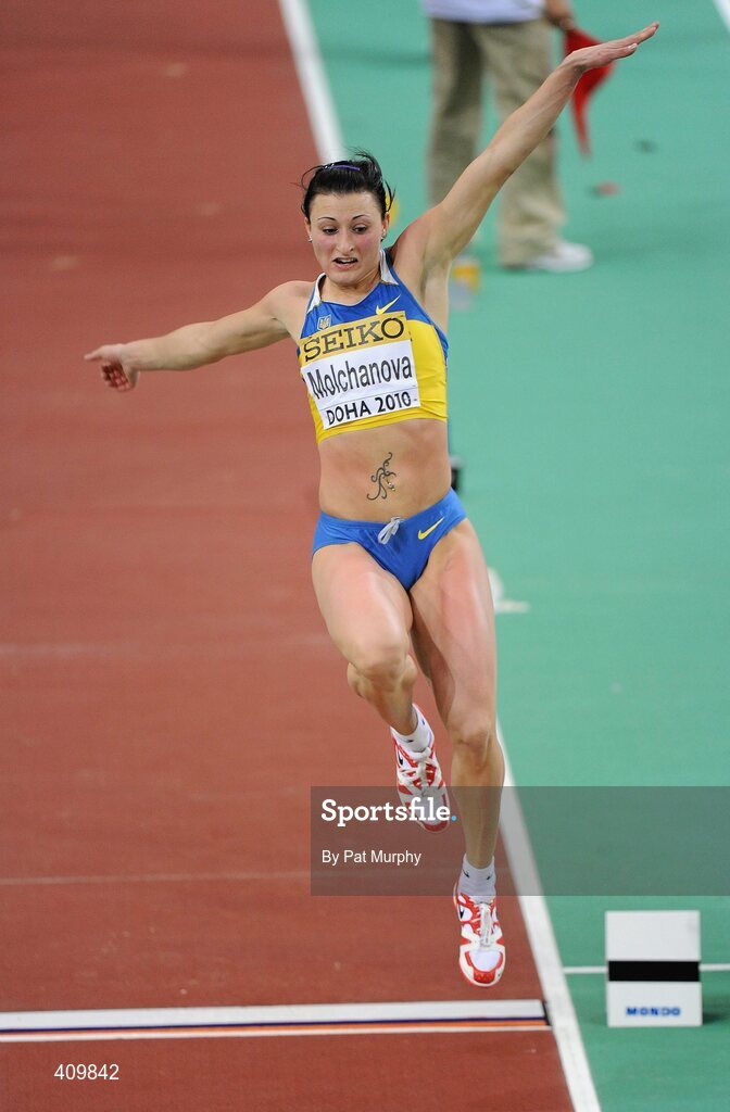 13 March 2010; Viktoriya Rybalko, Ukraine, in action during the Women's Long Jump Semi-Final at the 13th IAAF World Indoor Athletics Championships, Doha, Qatar. Picture credit: Pat Murphy / SPORTSFILE