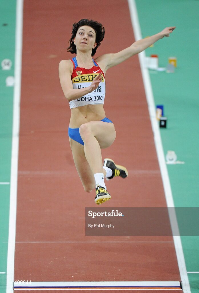 13 March 2010; Anna Nazarova, Russia, in action during the Women's Long Jump Semi-Final at the 13th IAAF World Indoor Athletics Championships, Doha, Qatar. Picture credit: Pat Murphy / SPORTSFILE
