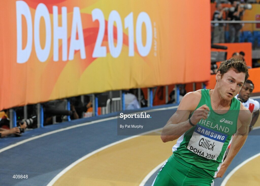 12 March 2010; Ireland's David Gillick in action during the Men's 400m Semi-Final at the 13th IAAF World Indoor Athletics Championships, Doha, Qatar. Picture credit: Pat Murphy / SPORTSFILE