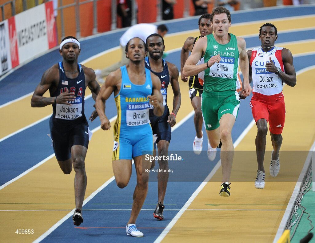 13 March 2010; Ireland's David Gillick in action during the Men's 400m final at the 13th IAAF World Indoor Athletics Championships, Doha, Qatar. Picture credit: Pat Murphy / SPORTSFILE