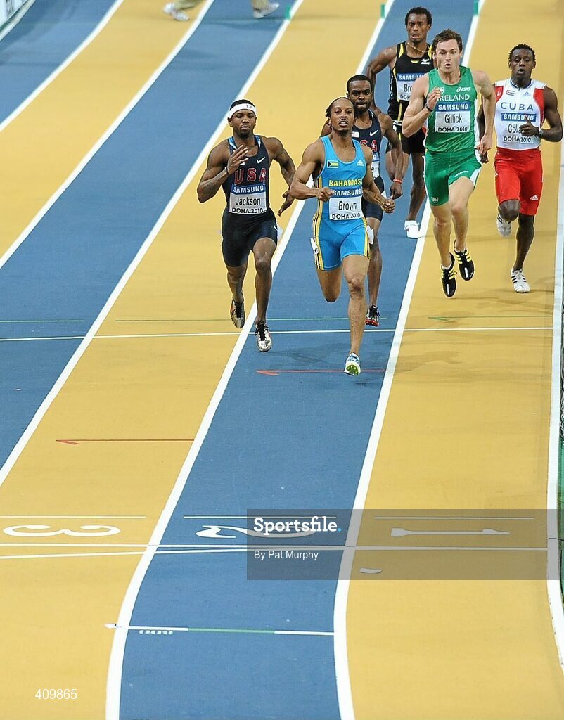 13 March 2010; Ireland's David Gillick in action during the Men's 400m final at the 13th IAAF World Indoor Athletics Championships, Doha, Qatar. Picture credit: Pat Murphy / SPORTSFILE
