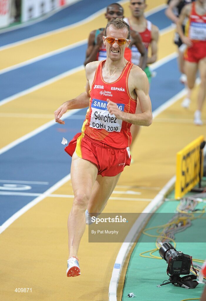 14 March 2010; Sergio Sánchez, Spain, on his way to finishing in second place in the Men's 3000m Final at the 13th IAAF World Indoor Athletics Championships, Doha, Qatar. Picture credit: Pat Murphy / SPORTSFILE