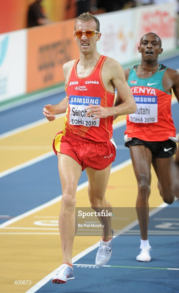 14 March 2010; Sergio Sánchez, Spain, finishes in second place in the Men's 3000m Final at the 13th IAAF World Indoor Athletics Championships, Doha, Qatar. Picture credit: Pat Murphy / SPORTSFILE
