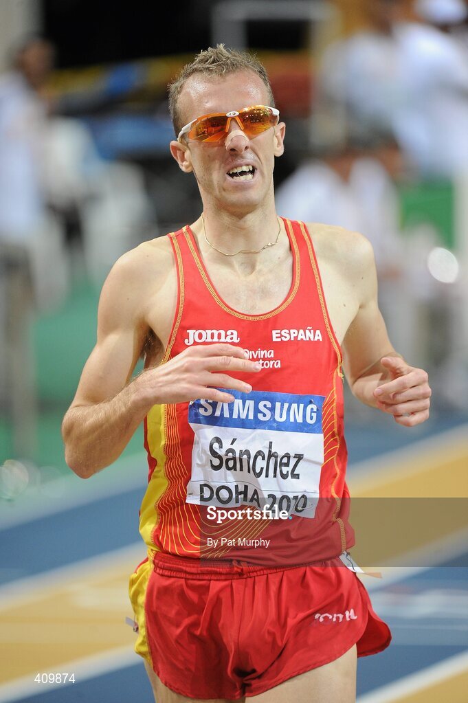 14 March 2010; Sergio Sánchez, Spain, finishes in second place in the Men's 3000m Final at the 13th IAAF World Indoor Athletics Championships, Doha, Qatar. Picture credit: Pat Murphy / SPORTSFILE