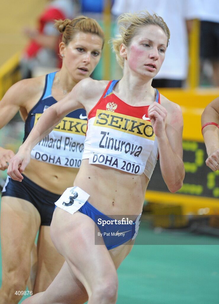 14 March 2010; Yevgeniya Zinurova, Russia, in action during the Women's 800m final at the 13th IAAF World Indoor Athletics Championships, Doha, Qatar. Picture credit: Pat Murphy / SPORTSFILE