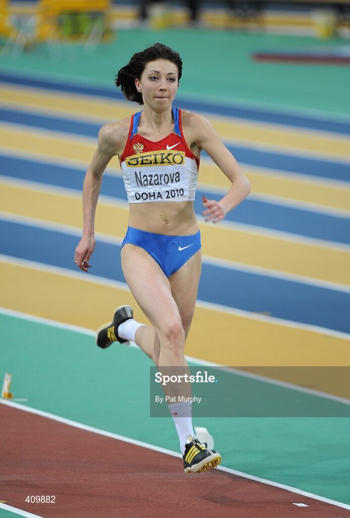 14 March 2010; Anna Nazarova, Russia, in action during the Women's Long Jump Final at the 13th IAAF World Indoor Athletics Championships, Doha, Qatar. Picture credit: Pat Murphy / SPORTSFILE