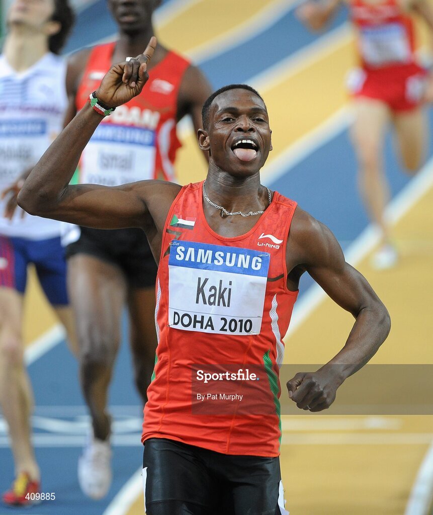 14 March 2010; Abubaker Kaki, Sudan, celebrates after winning the Men's 800m Final at the 13th IAAF World Indoor Athletics Championships, Doha, Qatar. Picture credit: Pat Murphy / SPORTSFILE