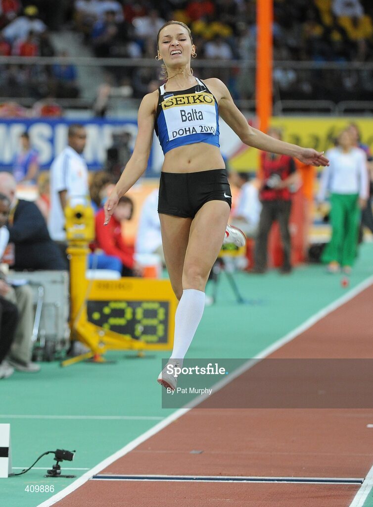 14 March 2010; Ksenija Balta, Estonia, in action during the Women's Long Jump Final at the 13th IAAF World Indoor Athletics Championships, Doha, Qatar. Picture credit: Pat Murphy / SPORTSFILE