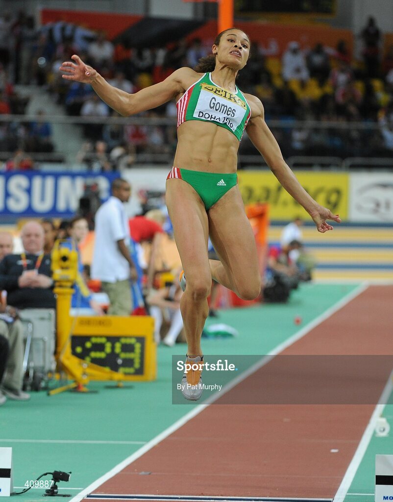 14 March 2010; Naide Gomes, Portugal, on her way to finishing in 2nd place in the Women's Long Jump Final at the 13th IAAF World Indoor Athletics Championships, Doha, Qatar. Picture credit: Pat Murphy / SPORTSFILE