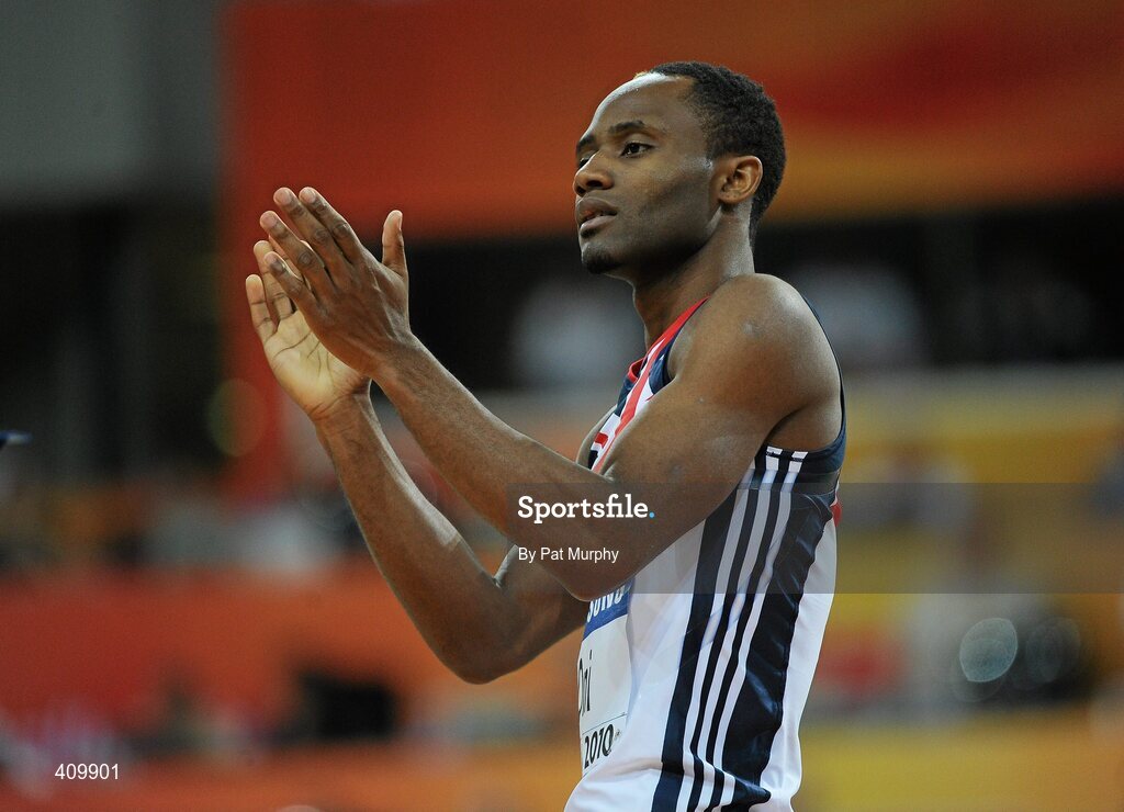 14 March 2010; Samson Oni, Great Britain, shows his disapointment after being eliminated from the Men's High Jump Final at the 13th IAAF World Indoor Athletics Championships, Doha, Qatar. Picture credit: Pat Murphy / SPORTSFILE