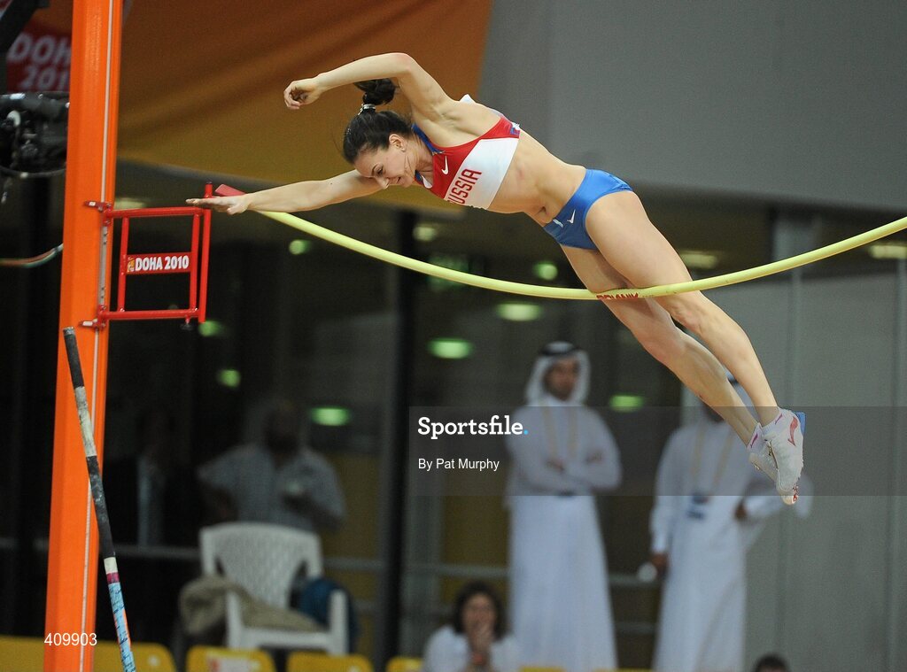14 March 2010; Elena Isinbaeva, Russia, fails to clear the bar during the Women's Pole Vault final at the 13th IAAF World Indoor Athletics Championships, Doha, Qatar. Picture credit: Pat Murphy / SPORTSFILE