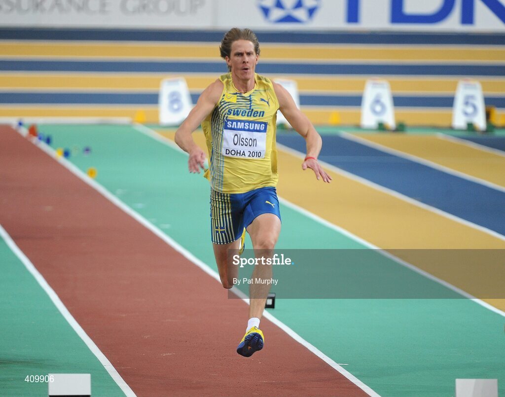 14 March 2010; Christian Olsson, Sweden, in action during the Men's Triple Jump final at the 13th IAAF World Indoor Athletics Championships, Doha, Qatar. Picture credit: Pat Murphy / SPORTSFILE