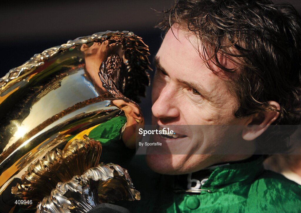 16 March 2010; Jockey Tony McCoy with the Smurfit Kappa Champion Hurdle Challenge Trophy after winning aboard Binocular. Cheltenham Racing Festival - Tuesday. Prestbury Park, Cheltenham, Gloucestershire, England. Photo by Sportsfile